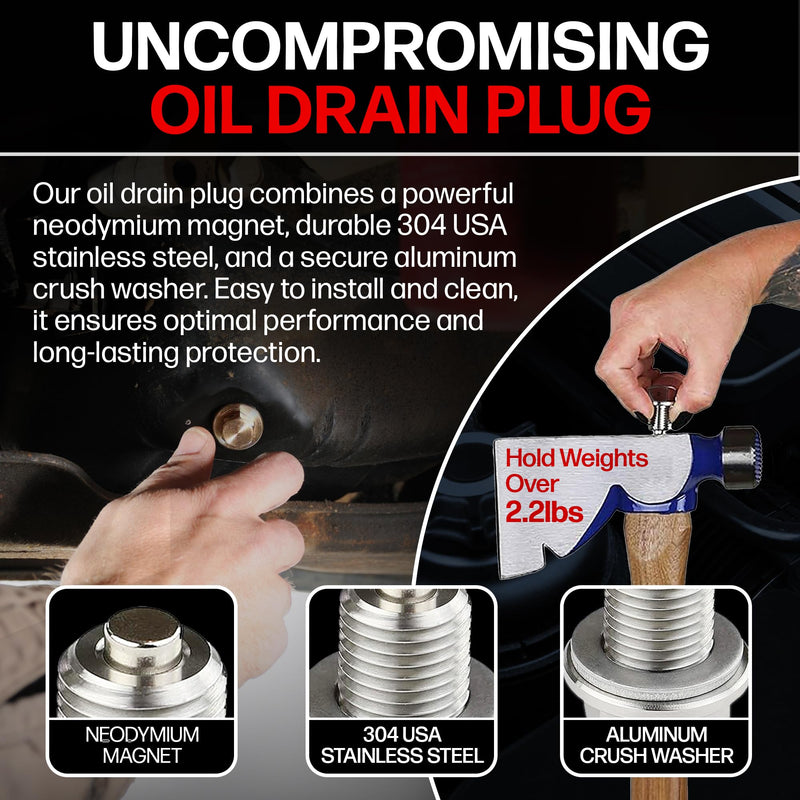 Votex - Made In USA - M14x1.5MM Magnetic Engine Oil Drain Plug w/High-Temperature Neodymium Magnet, Stainless Steel, For Acura, Audi, Chevrolet, Chrysler, Dodge, Ford, Honda, Hyundai, Jeep, Kia + More M14-1.5 Magnetic Drain Plug