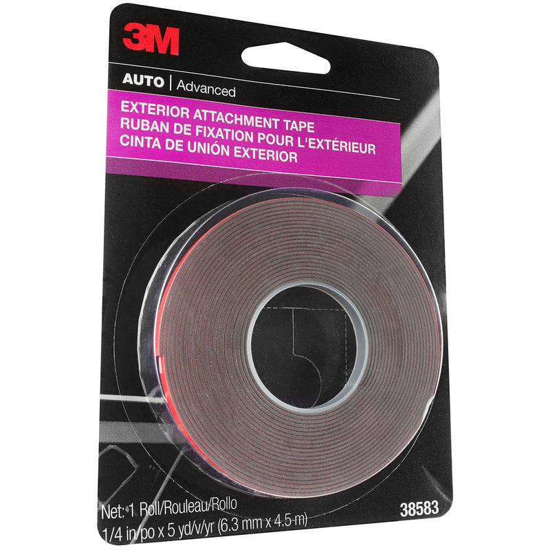 3M Exterior Attachment Tape, Ideal for Moldings, Emblems and Trim, 1/4 in width x 5 yards in length, 1 roll 1/4" w x 5 yards