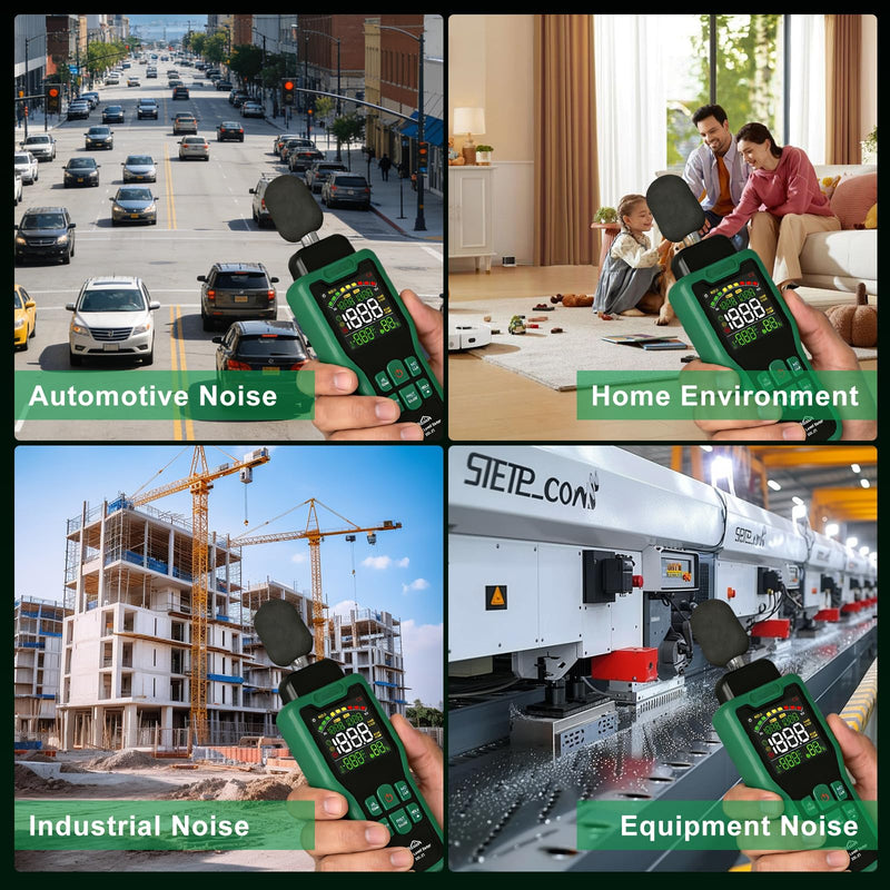 Decibel Meter, SQECH 30-130dB Sound Level Meter with Temperature & Humidity, SPL Meter with Color Backlit Display, A/C Weighted, dB/SONE Unit, FAST/SLOW Response, MAX/MIN, Data Hold, for Home/Factory