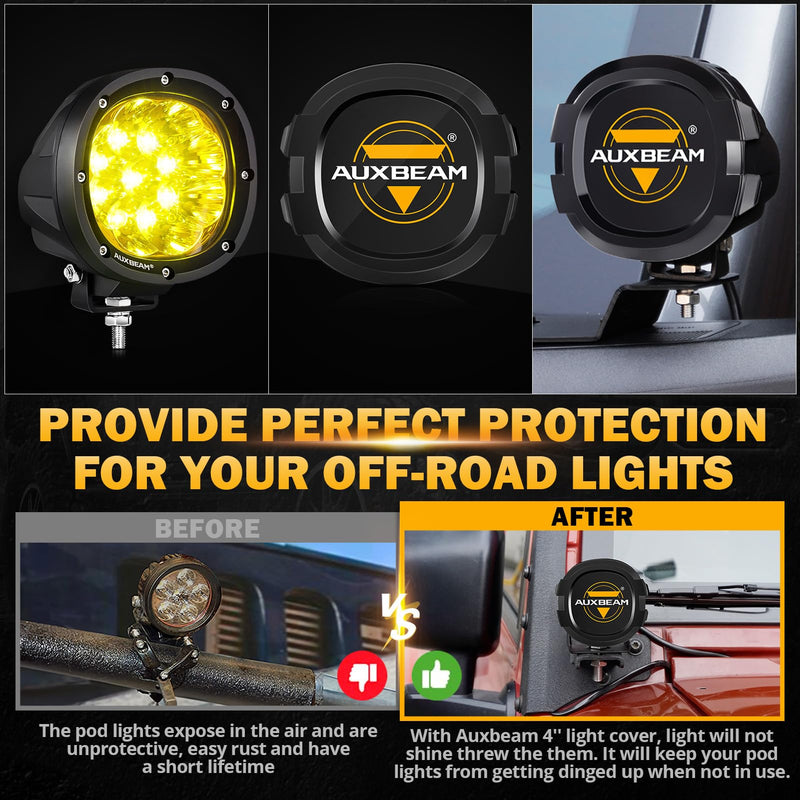 Auxebam 4 inch Black Offroad Light Covers, 2Pcs LED Round Pod Cover Waterproof Polycarbonate Protective Lens for LED Cube Lights Driving Fog Light (Fit for ZD000670 ZD000671)
