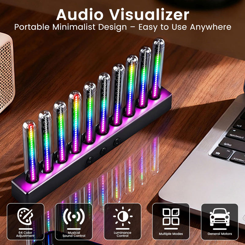 Audio Visualizer Gadget Rechargeable RGB Sound Activated Light Bar, 250 Pixels Music Spectrum Analyzer Display Car Interior Lights Ambient with Game Room Decor for Boys Unique Gifts (E2-Rechargeable) E2-Rechargeable