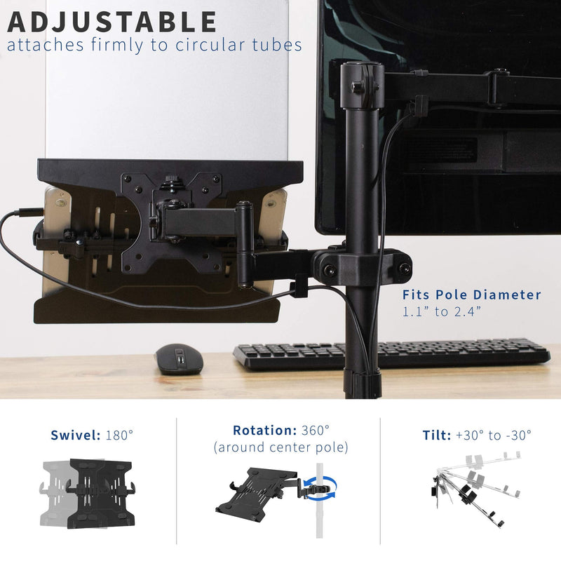 VIVO Steel Universal Full Motion Pole Mount Laptop Holder Arm with Removable 75mm and 100mm VESA Plate, Fits 10 to 15.6 inch Laptops, Black, MOUNT-PL1A-LAP3