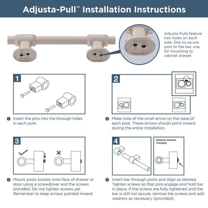 Franklin Brass Adjusta-Pull (5-Pack) Adjustable Drawer Pulls | Fits 1-3/8 to 6-5/16 Inch Hole Centers | Matte Satin Nickel Cabinet Handles | Fluted Edge 1-3/8" to 6-5/16"
