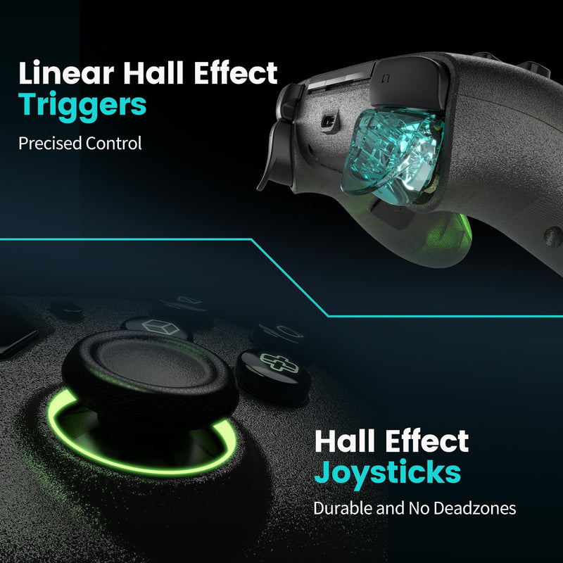 linhugame Transparent Wireless Controller for PS5/Pro/Slim/PC(Electric green),Full surround RGB, Hall-Effect Joysticks and Trigger, Macro, 1500mAh, Speaker and Mic