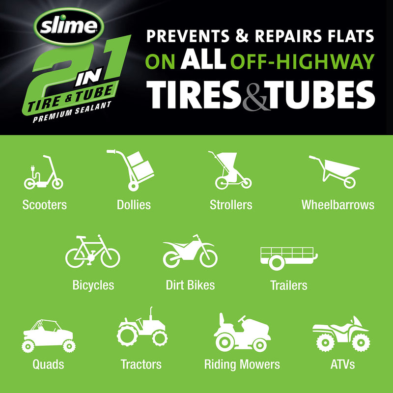Slime 10193 Tire and Tube Sealant Puncture Repair Sealant, 2-in-1, Premium, Prevent and Repair, Suitable for Non-Highway Tires and Tubes, Non-Toxic, Eco-Friendly, 16oz Bottle 16 oz