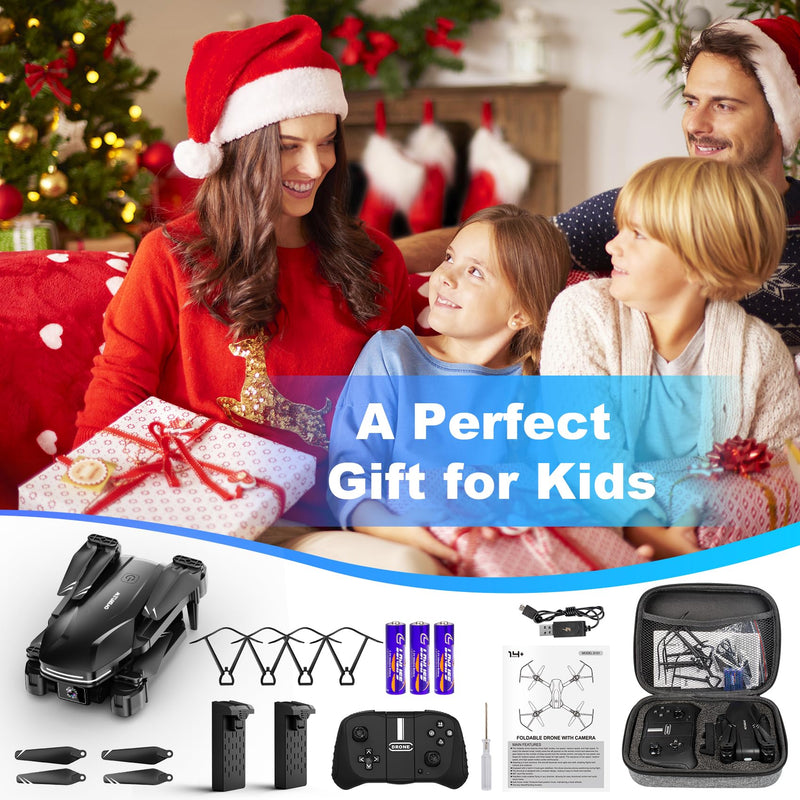 1080P Drones with Camera for Adults, Foldable Drone with 2 Batteries | FPV App Control Quadcopter with Carrying Case, Optical Flow Hover, One Key Start, 3 Speed Modes and 360° Flip Black