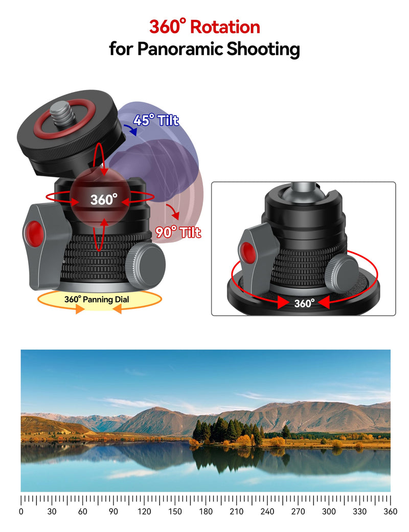 IFOOTAGE Mini Ball T31D Head,65mm Camera Monopod Head,Metal Tripod Heads | 360° Rotation for Panoramic Shooting,90° & 360° Flexible Ball Head,1/4" Screw and Cold Shoe Mount,Max.PayLoad 11lb