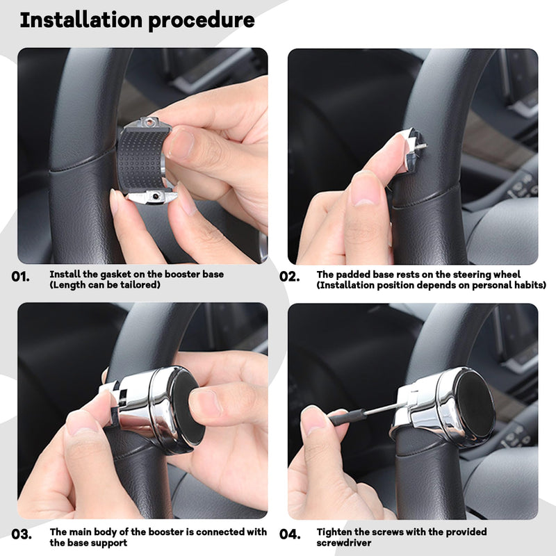 Stainless Steel Steering Wheel Spinner Sport Maneuvering Knob Cow Leather Cover Swivel Suicide Knob Universal Fit for Cars, Trucks, Boats (Black) Black
