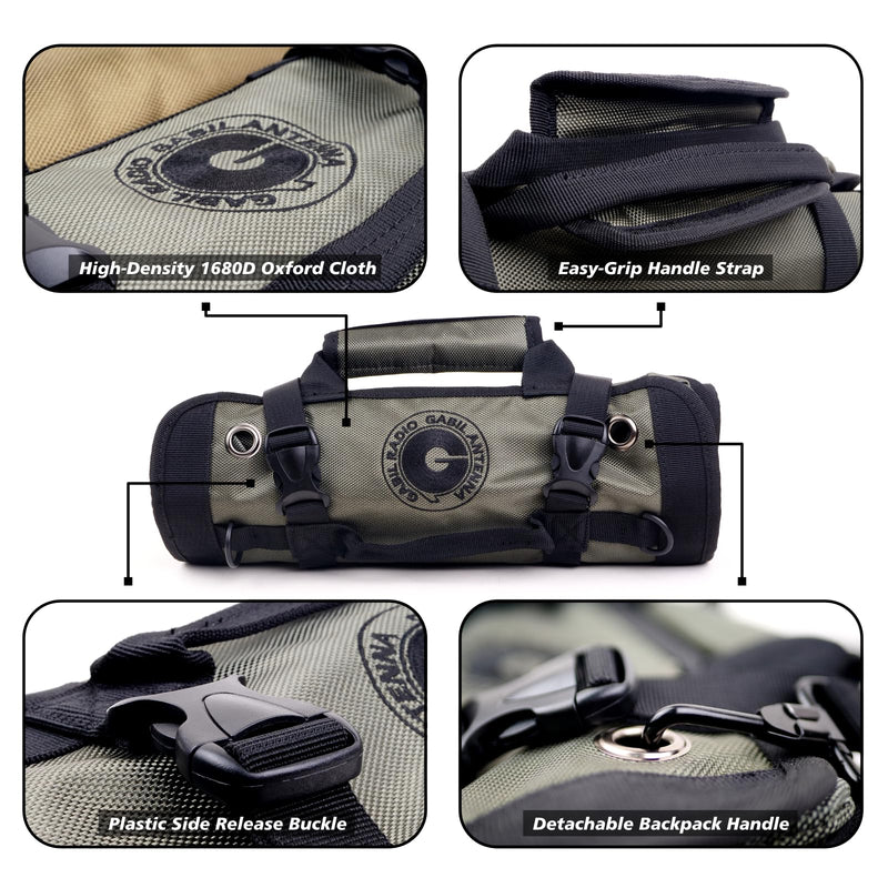 Gabil Antenna Roll Bag for Ham Radio – GR-ARB01 Brown | 1680D Water-Resistant Organizer for Coils, Whips, Tools | Lightweight, Durable, Modular Pockets