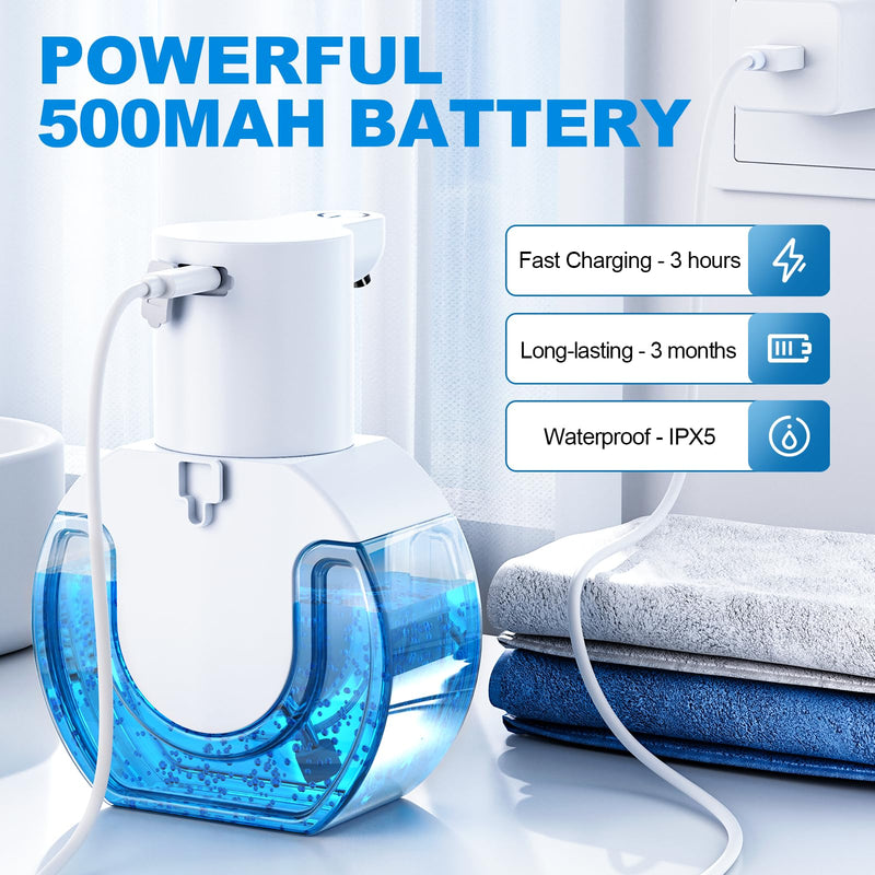 Automatic Foaming Soap Dispenser 15oz/420ml Foaming Hand Sanitizer Touchless Wall Mount with 4levels Adjustable Free Touch Electric Soap Dispenser Rechargeable with Sensor White Foam