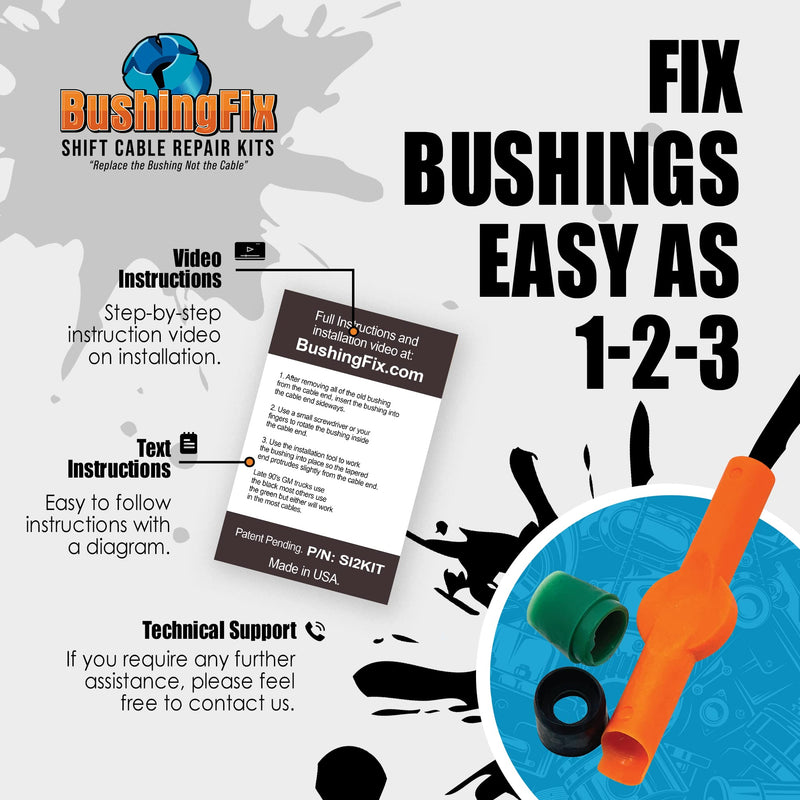 BushingFix Si2Kit - Automatic Transmission Shift Cable Bushing Repair Kit, Replacement Shifter Cable Bushing, Quality Transmission Repair Kit, Compatible with Chevrolet, Ford, Jeep, and Other Brands
