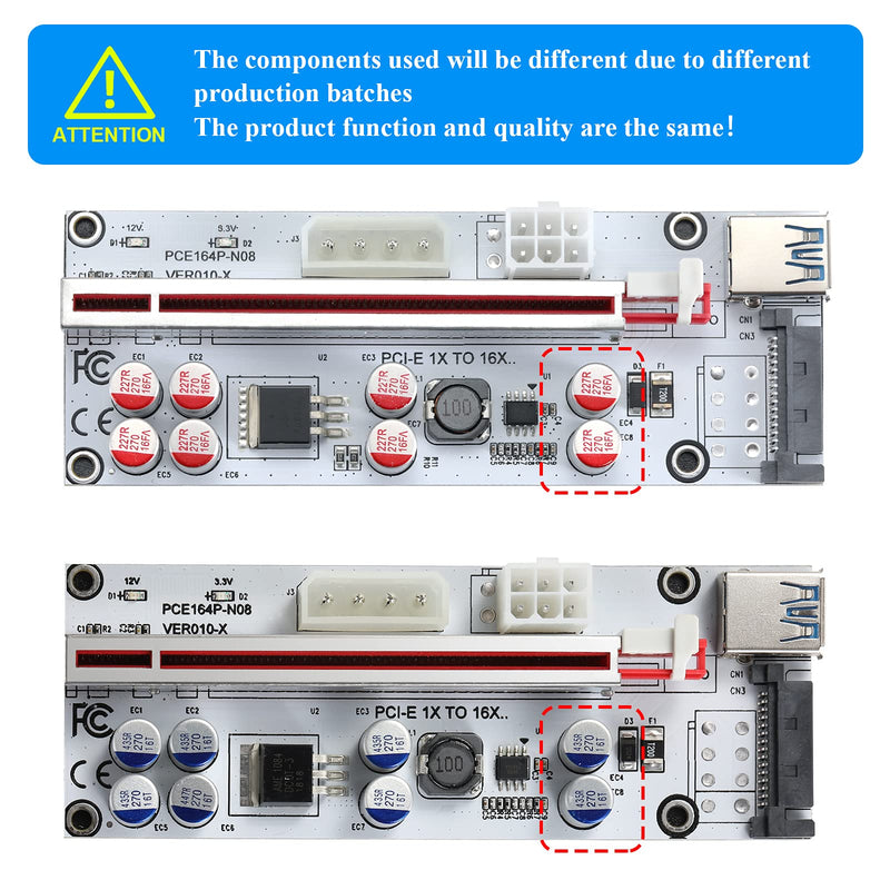 Mining Riser Card,PCI-E 1X to 16X Adapter Card,with 0.6 m USB 3.0 Extension Cable,6PIN / 4PIN / SATA Interface, for Bitcoin, Crypto Mining Ethereum Mining ETH (VER010-X,1 Pack) 1 Pack-VER010-X