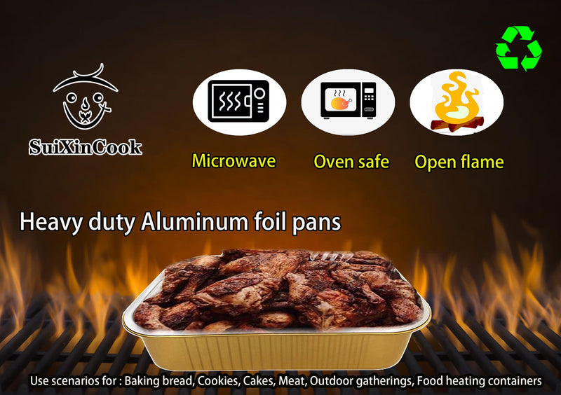 Gold Aluminum Foil Baking Pans 9"×13" with Lids | Heavy-Duty, 10 Pack + 10 Lids, Disposable, Reusable, 3500ML Capacity 13"×9"(10pack+10Lids)