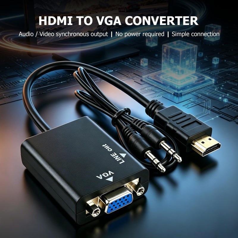 HDMI to VGA Converter HDMI Male to VGA Female Plug Converter with 3.5mm Audio Jack and Adapter Cable for Laptops,Televisions,Monitors etc
