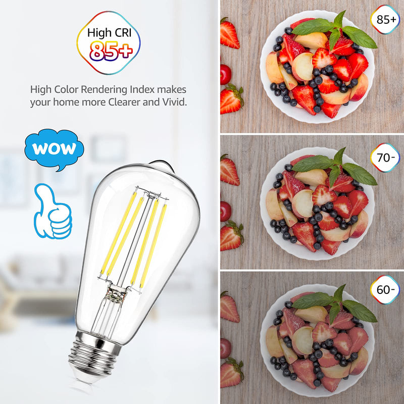 MAXvolador 12-Pack Dimmable Vintage LED Edison Bulb 60W Equivalent, 6W 850Lumens Edison Light Bulbs 5000K, ST58 Antique LED Filament Bulb, E26 Base Daylight White