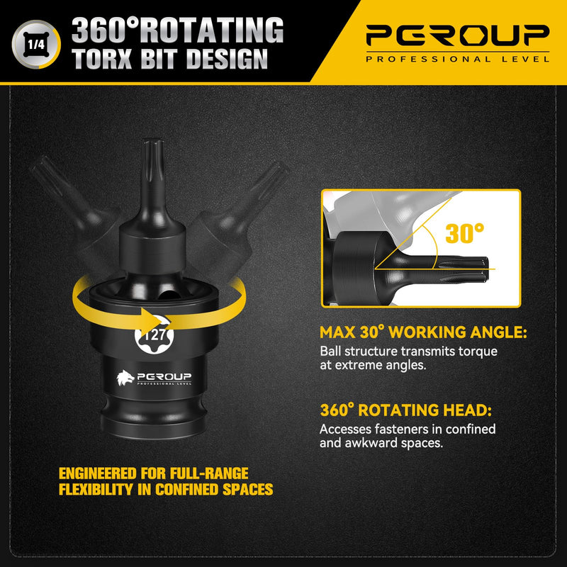 7PCS 3/8" Drive Universal Swivel Impact Torx Socket Set, T20-T50, CR-MO Wobble Star Sockets With Hanging Bracket for Dead Angles, Auto Repair, Mechanical Maintenance 7PCS 3/8" Drive