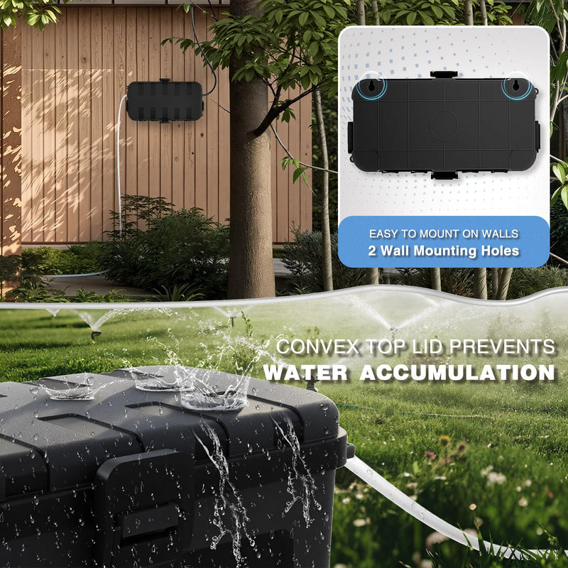 Flemoon [2 Pack] Outdoor Electrical Box Waterproof, Medium Weatherproof Electrical Box (11.5x5.2x4 inch) w/6 Cable Entry Ports, Extension Cord Cover for Power Strip, Timer, Plug, Holiday Light, Black 2 Pack