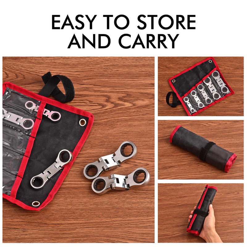 Stubby Wrenches Set, Flex Head Ratcheting Wrench Set Double Box End Ratchet Wrench 1/4 to 13/16 inch 5 Pieces SAE (SAE)