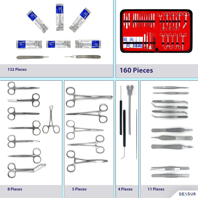 Professional Dissecting Kit Anatomy - 160 Piece Stainless Steel Biology Instruments Set for Medical & Veterinary Training