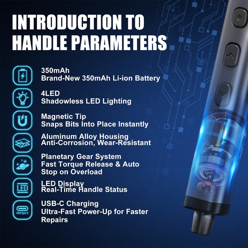 78-in-1 Electric Precision Repair Tool Kit for Electronics, Cordless Mini Electric Tool with 72 Magnetic Bits & USB-C Charging, Power Repair Set for Phone, Computer, Laptop & Small Appliances