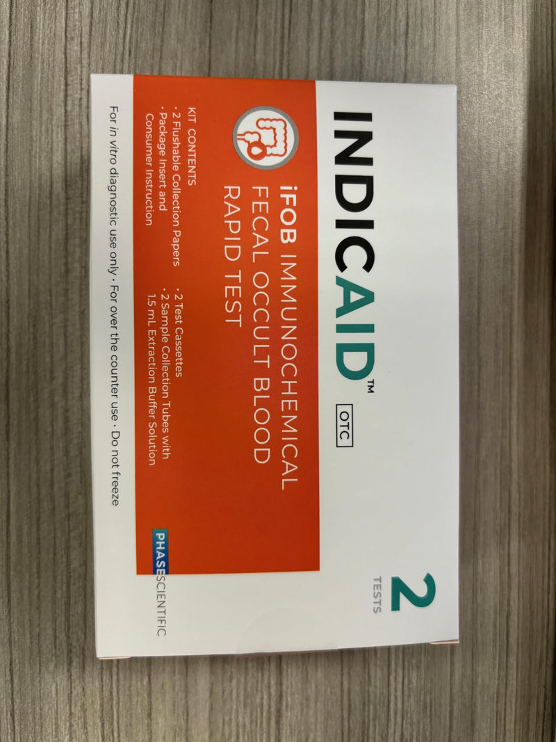 INDICAID Immunochemical Fecal Occult Blood Screening (iFOB), FIT Colon Health screening at Home, 2 Pack, Test for Ulcers, Polyps, Colitis, Accurate and Easy at Home, Sample Collecting Paper Inside.