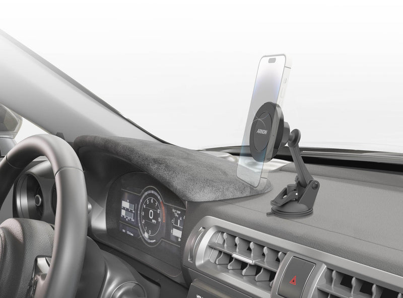 ARKON Mounts Magnetic Phone Mount with Suction Mount, Strong Neodymium Magnets, Suction Mount for Windshields and Dashes, 360° Swivel for Easy Positioning, for iPhone, Galaxy, and More