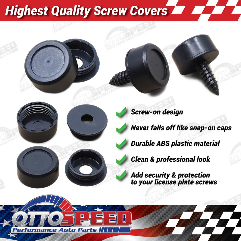 License Plate Screws and Caps Kit - Anti Theft Security Fasteners with Threaded Screw Covers for Front and Back Plates on Cars, Trucks, and SUVs - 12-Piece Black Stainless Steel Bolt Set 4 Pack