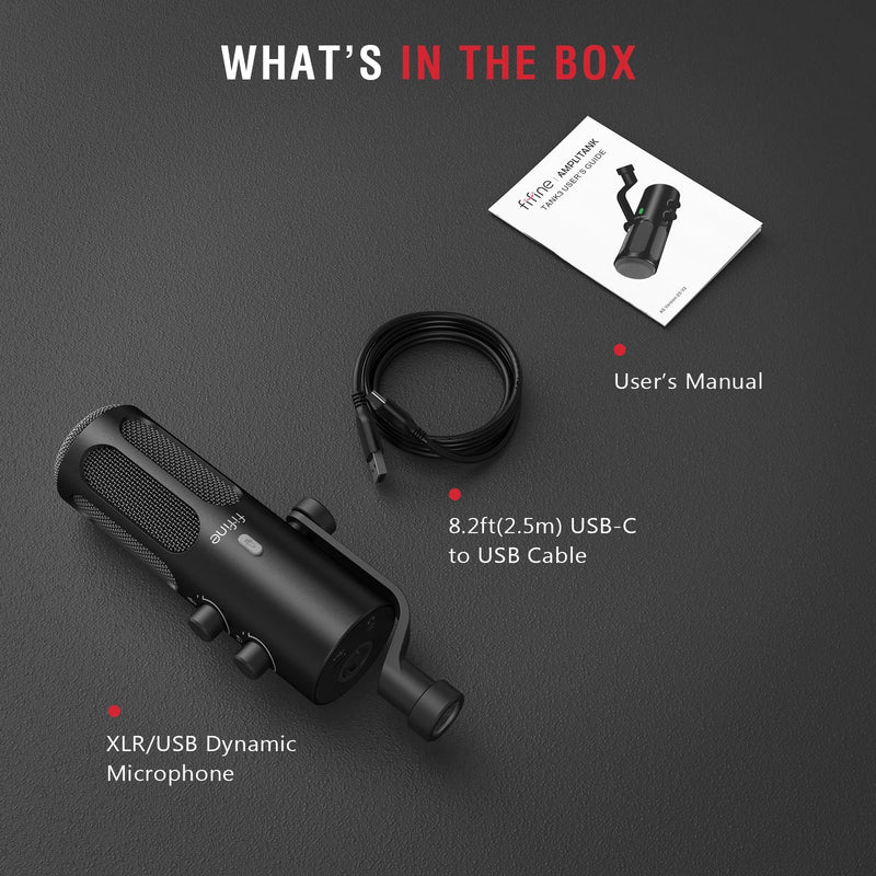 FIFINE XLR/USB Podcast Dynamic Microphone for Streaming, Studio XLR Microphone, PC Streamer Mic All Metal with Mute Button, Headphone Jack, for Vocal Voice Over Music Recording-AmpliTank Tank3