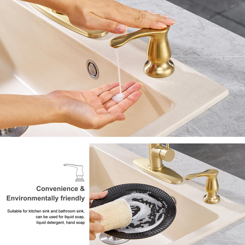 GAGALIFE Kitchen Sink Soap Dispenser Brushed Gold, Under Sink Soap Dispenser with 40" Silicone Extension Tube, Say Goodbye to Frequent Refills with Hose