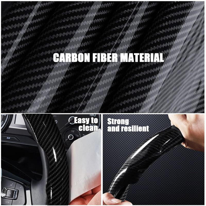 Carbon Fiber Steering Wheel Covers 3 Piece Clip on Steering Wheel Cover (Black) Black 14"-16"
