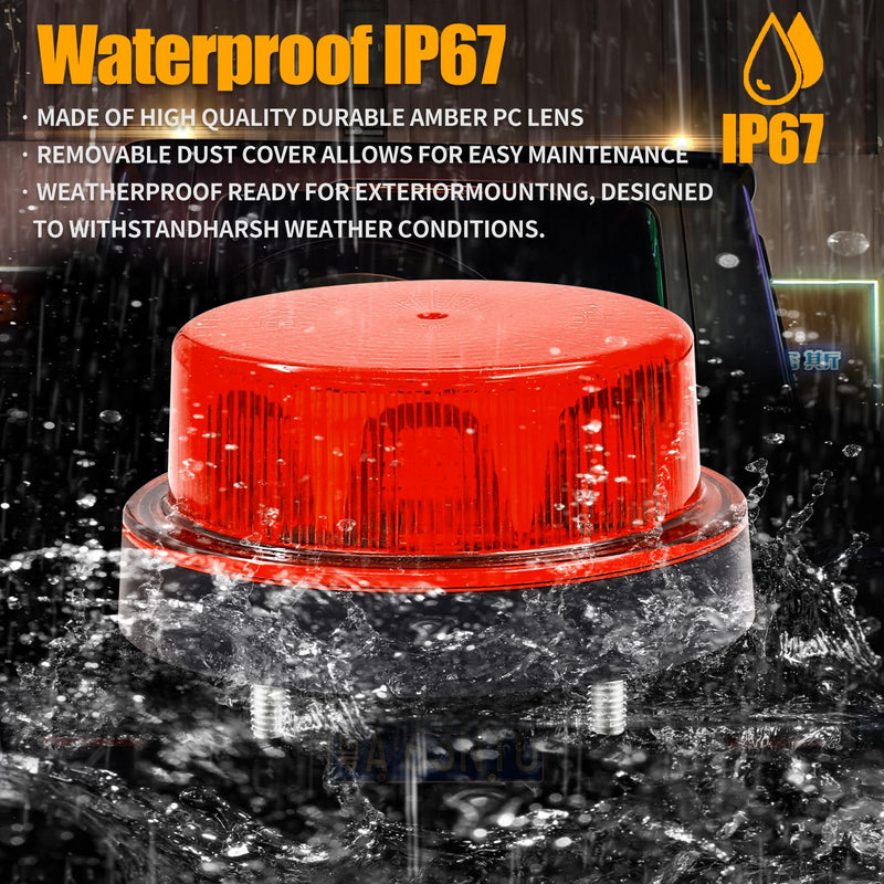 LED Strobe Warning Light, Flashing Strobe Beacon Light, 12V 24V Mini Round Rooftop Strobe Beacon Light Red