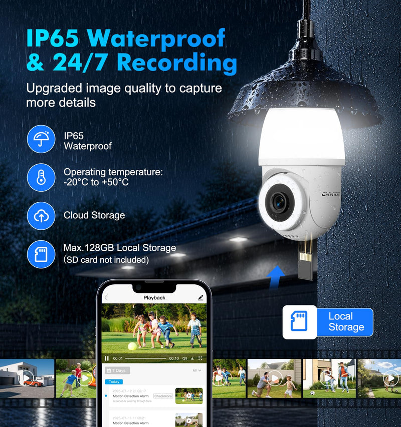 Light Bulb Security Camera,2K 5G & 2.4G WiFi Bulb Cameras for Home Security | Wireless Outdoor Cam with Motion Detection,2-Way Talk,Color Night Vision,Light Socket Security Camera Work with Alexa