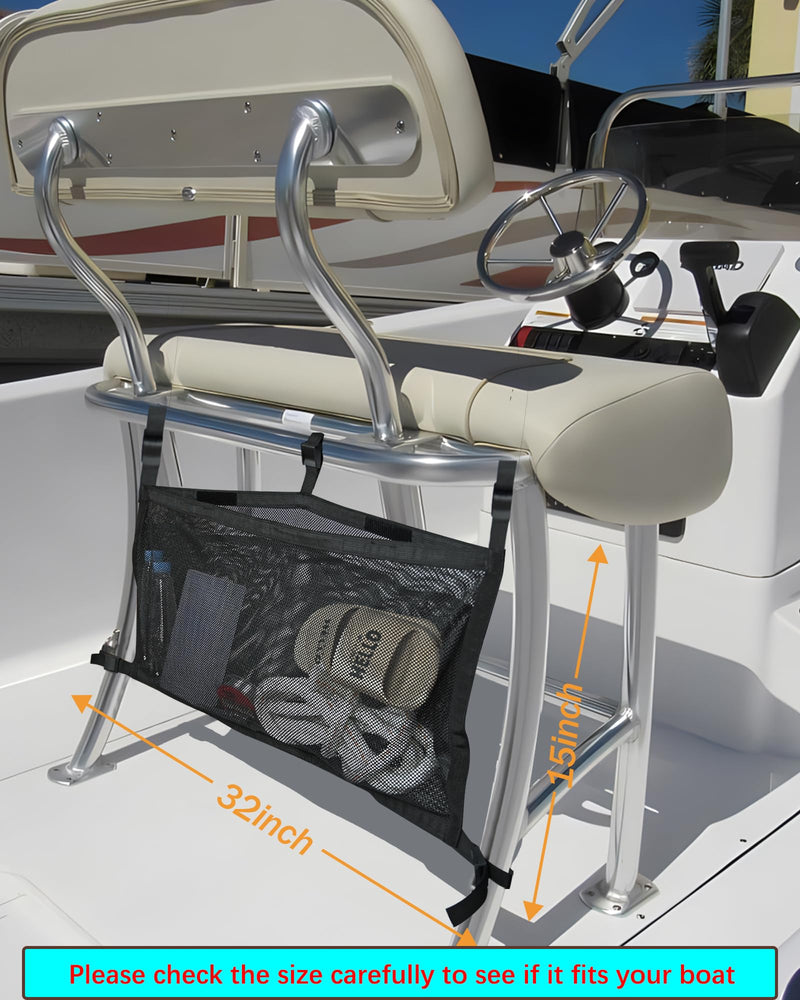 PLOZANO Boat Storage Bag with 3 Divisions, Adjustable Organizer, Mesh Tackle & Life Jacket Holder, Suspended Net for Leaning Post (32 INCH) 32 INCH
