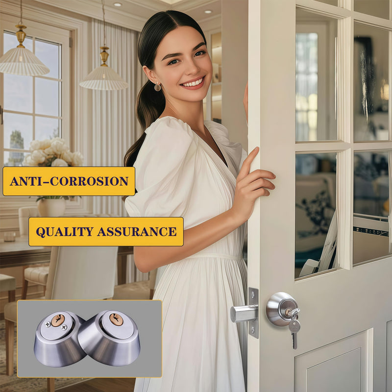 Silver Steel Double-Head Cylinder Deadbolt Lock- High Security Anti-Kick Door Lock, Easy to Install, Fits Standard Doors, for Home, Apartment and Office Security Double-Head-Silver