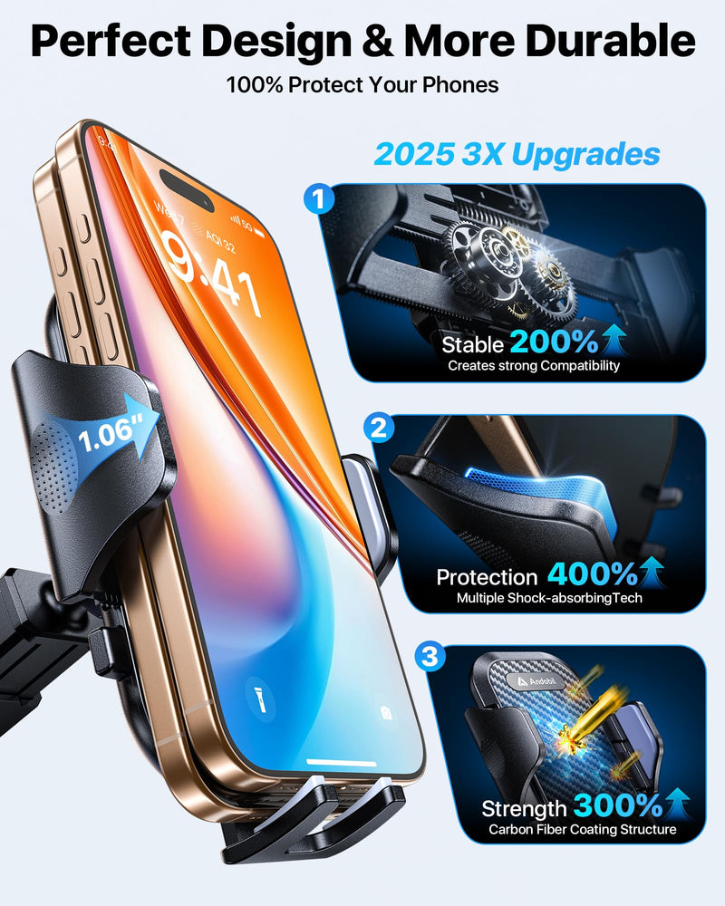 andobil Military-Grade Phone Holders for Your Car 【89+ LBS Strongest Suction & Metal Clip】 2026 Ultimate Car Phone Holder, Dashboard Windshield Vent Cell Phone Car Mount for iPhone Sumsung Android Black