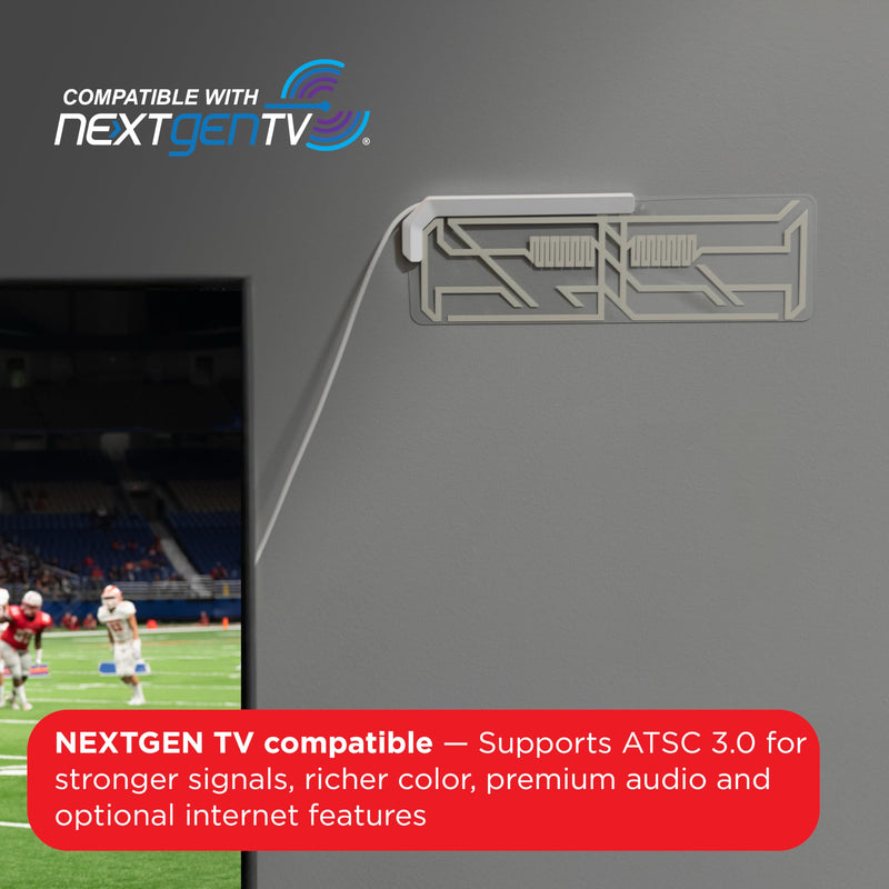 UltraPro Indoor TV Antenna for Smart TV, Long Range HD Local Channels, Easily Mount on Wall or Window, Supports 4K 1080P HDTV VHF UHF, 360° Reception, Clear, 86002