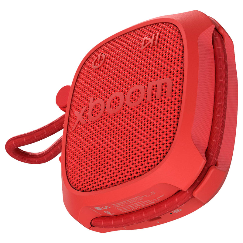 LG xboom Rock by will.i.am, Portable Outdoor Bluetooth Speaker, up to 10 Hours, IP67 Dust and Water Resistant, Adjustable Mounting Cord, Red