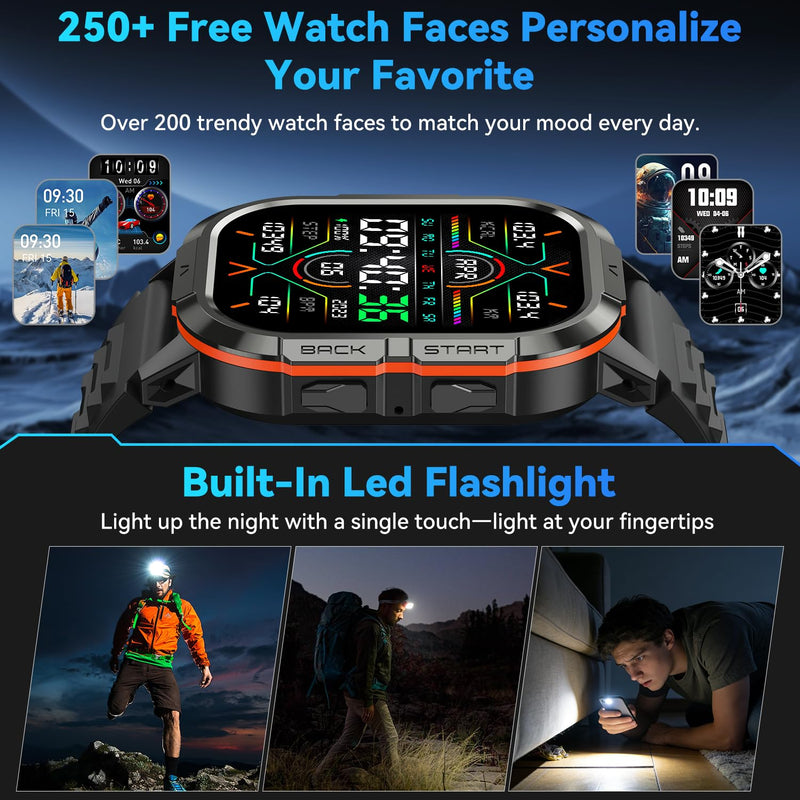 Smart Watch for Men Fitness Tracker: Military Make Answer Call Smart Watches for Men Digital Watches Waterproof Smartwatch Android Phone iPhone Samsung Compatible Running SpO2 Heart Rate Monitor Black
