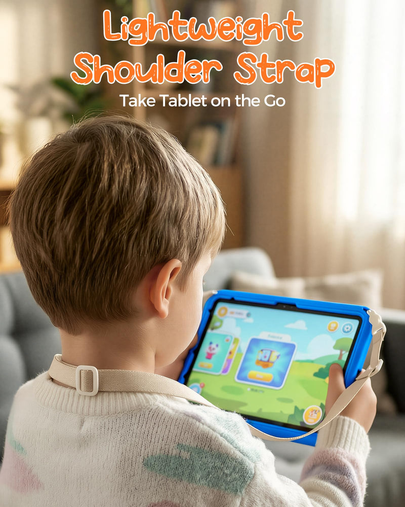 ProCase Kids Case for iPad 11th(A16)/10th, iPad Air 11" M4/M3/M2, Air 5/4th | Shockproof Cover, 360° Ring Stand, Pencil Holder, Shoulder Strap, Drop & Scratch Resistant for Toddler Tablets -Blue Silver iPad A16 11th 2025 /10th 2022