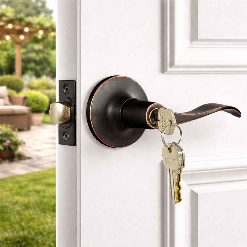 Design House 727982 Stratford 6-Way Universal Entry Door Lever Oil Rubbed Bronze 1 Pack Entry - Keyed