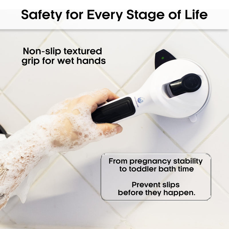 Suction Grab Bars for Shower 2-Pack, Extra-Strong Suction Cup Bathroom Grab Bar Handle w/Green Safety Indicator, No-Drill Removable Shower Handle for Seniors, Elderly & Handicap