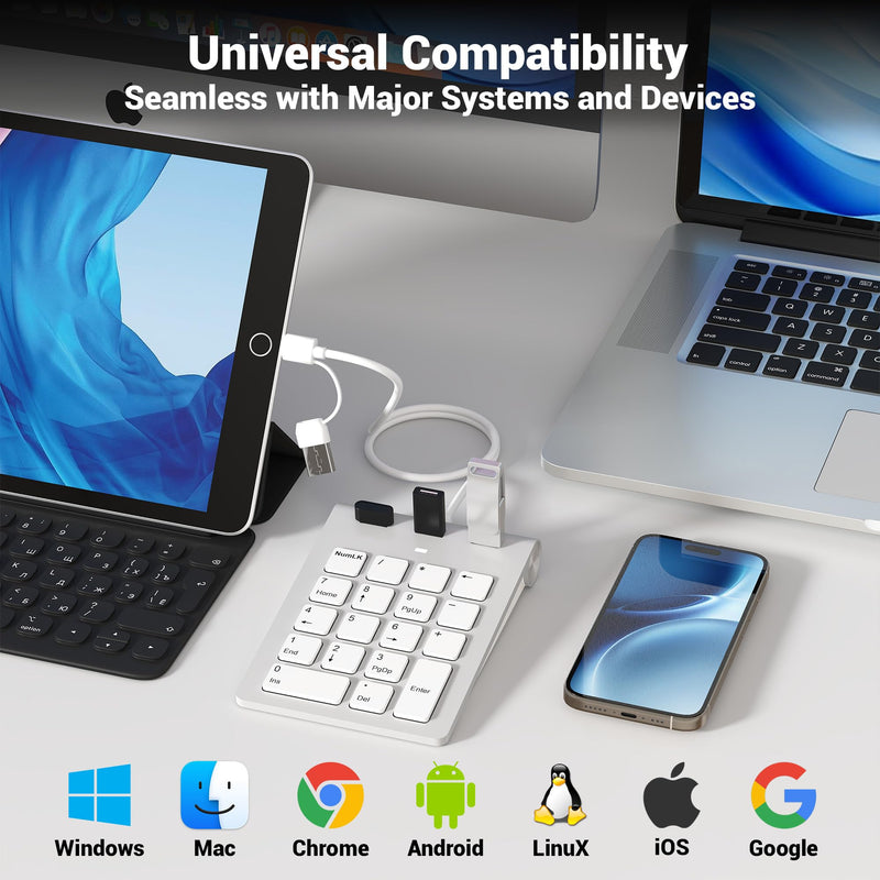 2 in 1 USB & USB-C Number Pad with USB Hub for Laptop/PC, 15° Ergonomic | Wired Numeric Keypad for MacBook/Laptop/Desktop/Surface/iPad, Plug & Play 18 Keys Numpad for Windows, macOS & Chrome OS