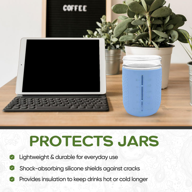 Silicone Mason Jar Sleeves Spring Summer Set | Anti-Slip Protectors for Wide Mouth 16oz Jelly Canning Jars | Cup Holders with Measurement Markings | Dishwasher Safe Jar Jackets - 5 Pack 5, Wide M, Spring Summer
