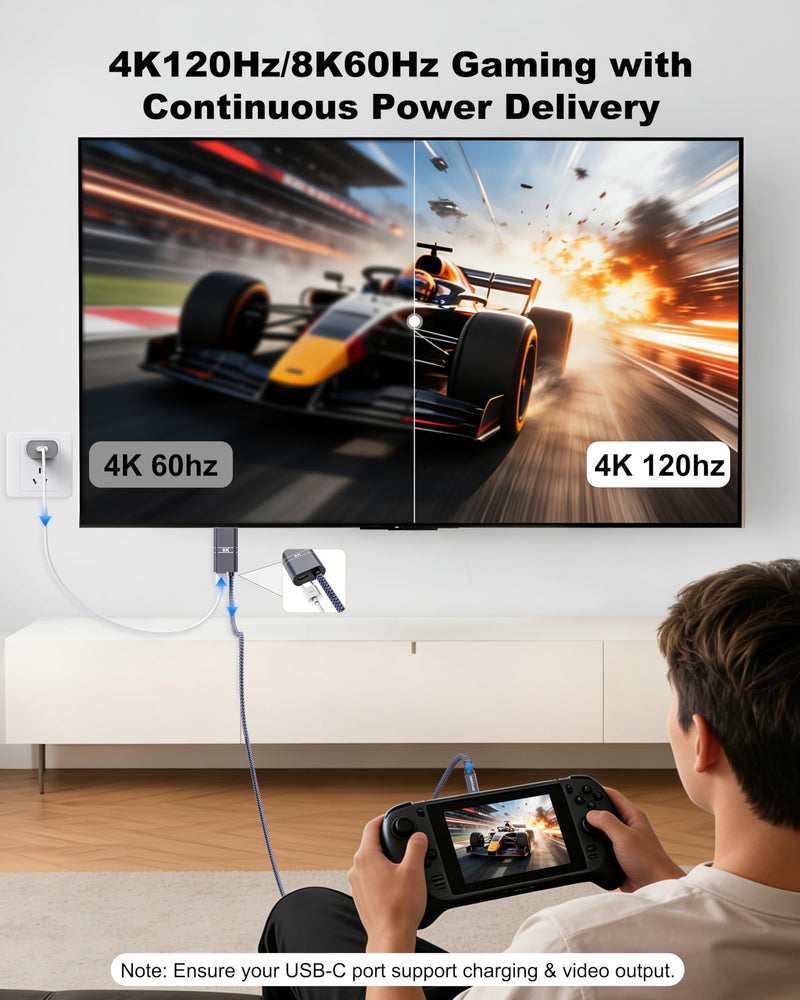 USB C to HDMI Cable with 240W PD Fast Charging, 8K@60HZ,4K@120Hz,Thunderbolt 5/4/3 Compatible,Upgraded Braided 2-in-1 Type C to HDMI for MacBook, iPhone17/16/15,iPad,HDTV(3.3FT,Grey) 3.3FT