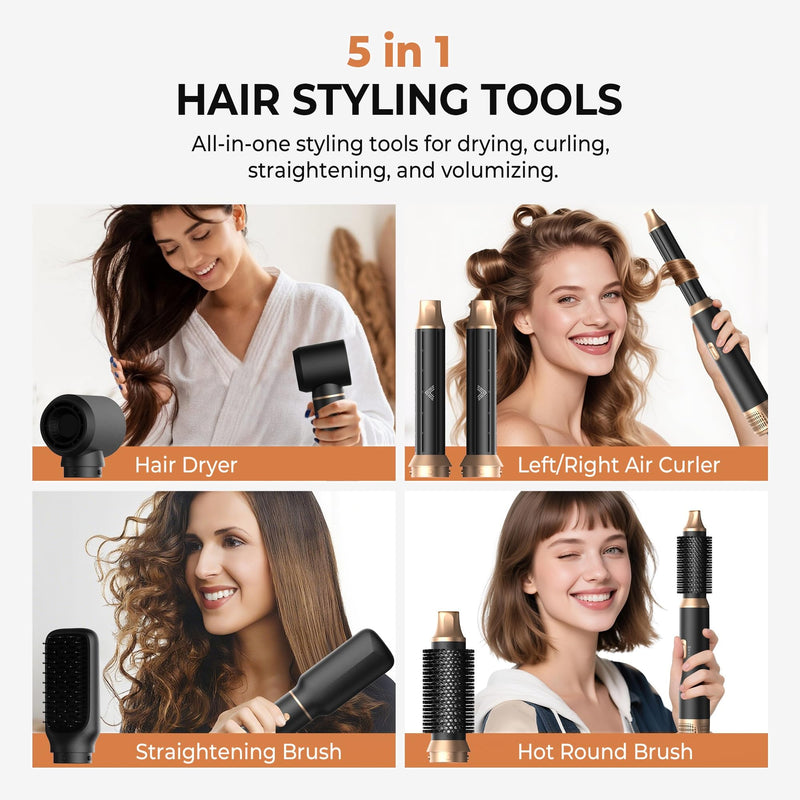  [AUSTRALIA] - UKLISS 5 in 1 Hair Air Styler Dryer Brush Set with Air Curlers for Women | Blow Dryer Hair Styling Tools Multi Styler Hairstyler Airstyler Hair Curler Straightening Volumizier Women Gifts Black
