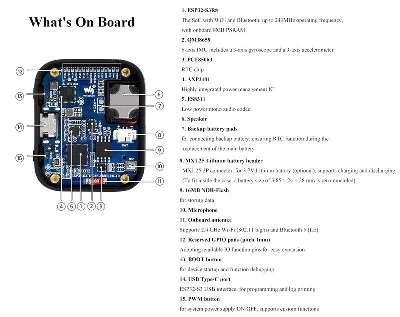 ESP32-S3 1.8inch AMOLED Touch Display Development Board, 32-bit LX7 Dual-Core Processor, 368×448 Pixels, Onboard Audio Codec, Support Offline Speech Recognition and AI Speech Interaction