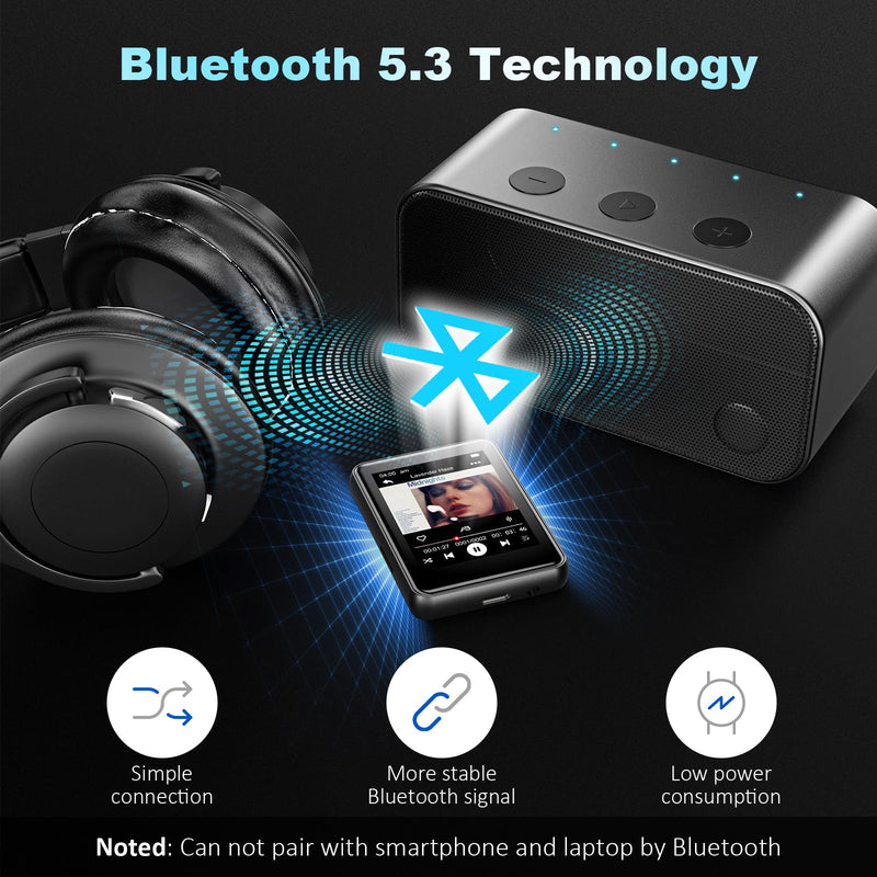 PulsePlay 32GB MP3 Player with Bluetooth 5.3,2.4" Full Touch Screen Portable Music Player with Speaker,HiFi Lossless Sound,FM Radio,Voice Recorder,Support up to 256GB TF Card,Ideal for Kids,Sports,Gym