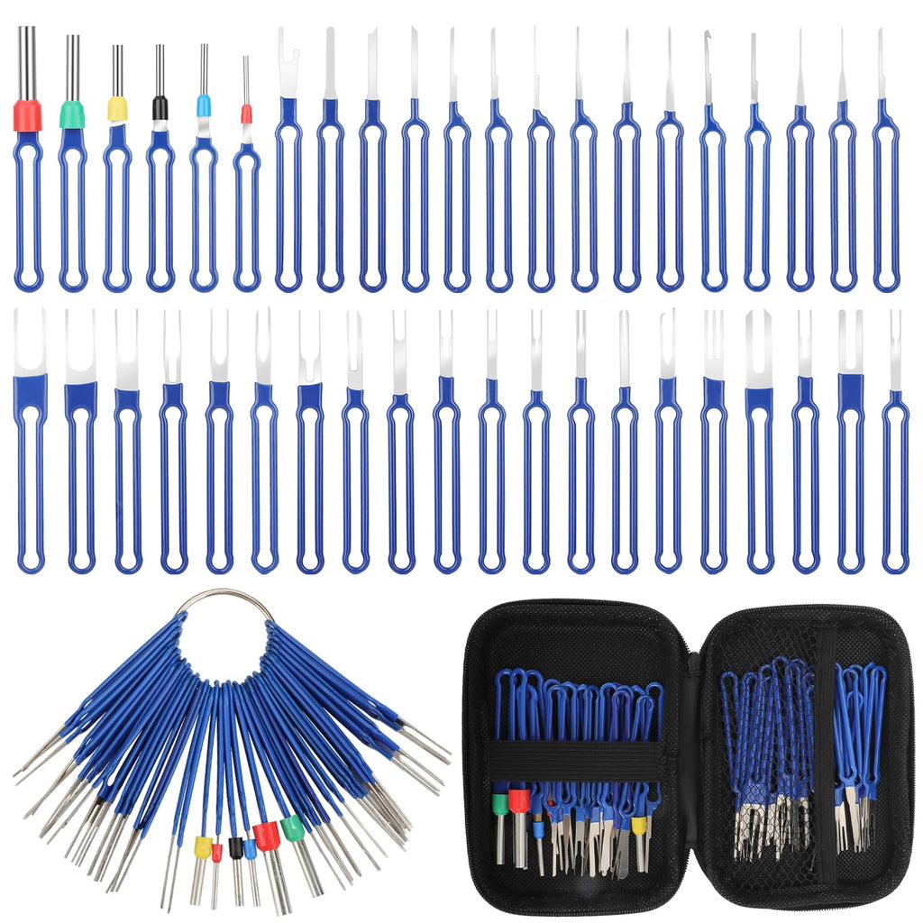 41Pcs Terminal Removal Tool Kit, Upgraded Blue Pin Removal Tool Kit, Electrical Connector Pin Removal Tool Kit, Pin Extractor Tool Set, Wire Terminal Release Tool for Automotive Car Household Devices