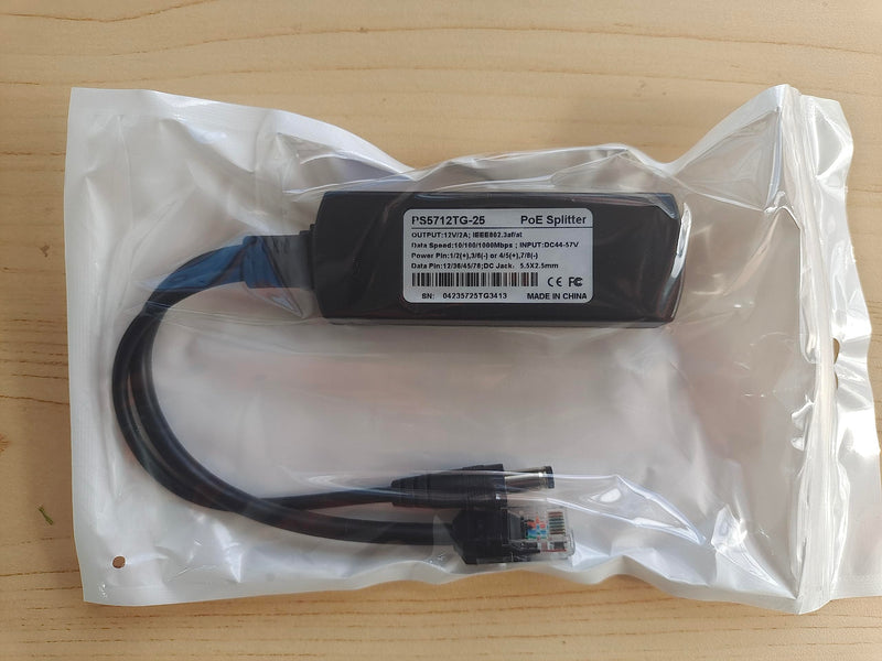 Revotech Gigabit PoE Splitter 48V to 12V 2A, 5.5x2.5mm DC IEEE 802.3af/at Standard Power Over Ethernet Splitter Adapter for Security IP Camera,Voip Phone, AP (PS5712TG-25) 12V 2A DC Plug 5.5x2.5mm DC