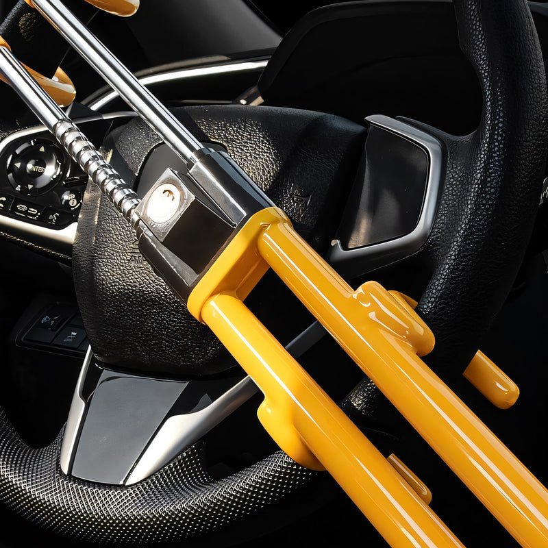 Steering Wheel Lock, Heavy Duty Anti-Theft Device Security Wheel Locking with 2 Keys, Adjustable Length Great Deterrent Wheels Lock for Truck SUV Van, Car Accessories (Yellow) Yellow
